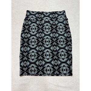 Lularoe High Waist Cassie Pencil Skirt Large Black Gray Geometric Business Offic
